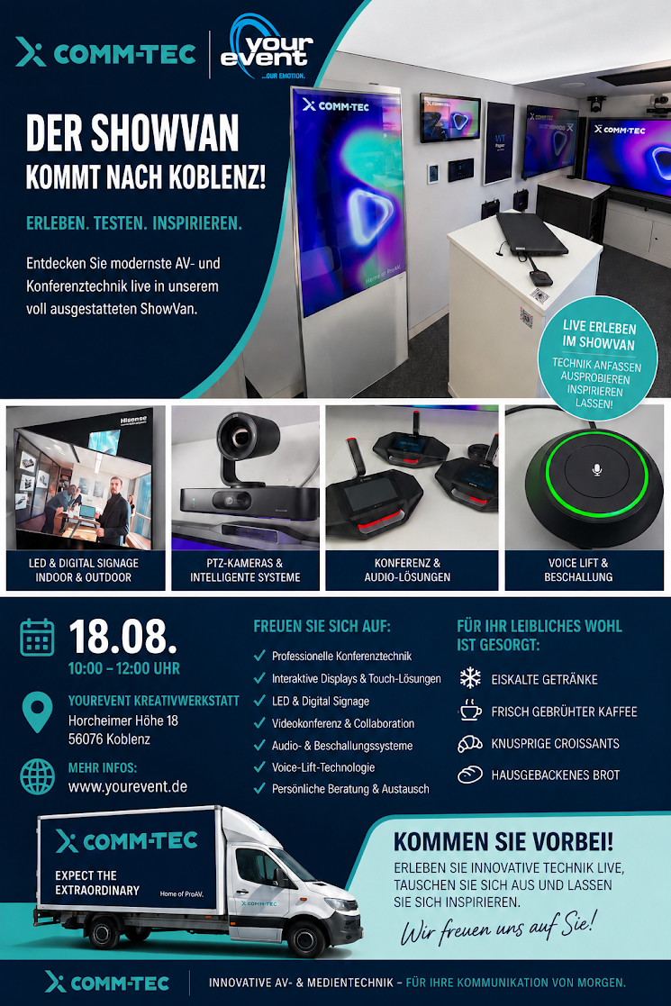 COMM-TEC ShowVan am 18.08. in der YourEvent Kreativwerkstatt in Koblenz